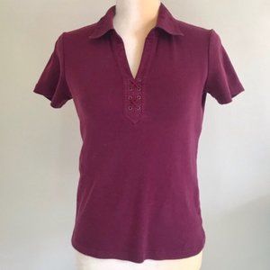 Karen Scott Red Short Sleeve Lace-Up Polo Shirt